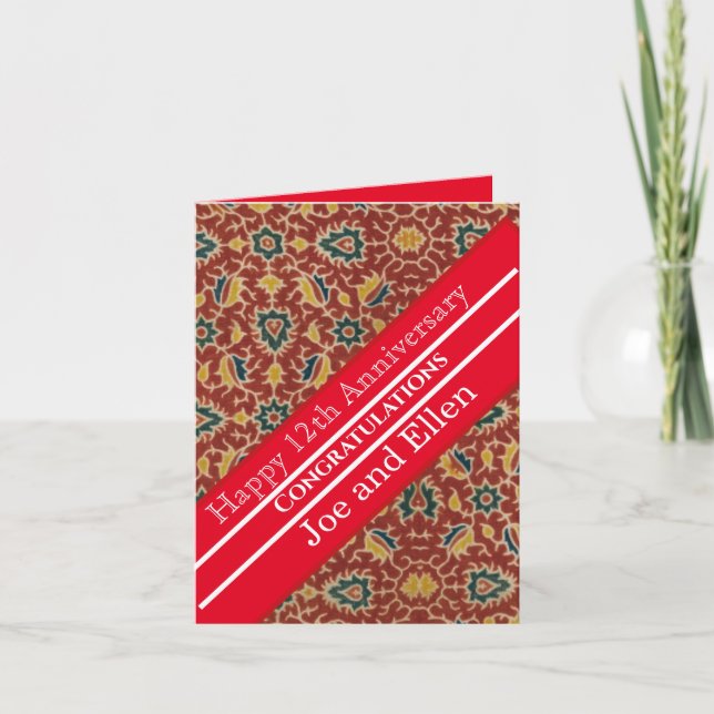 Tarjeta 12° Aniversario Boda, Aniversario de la Seda (Anverso)