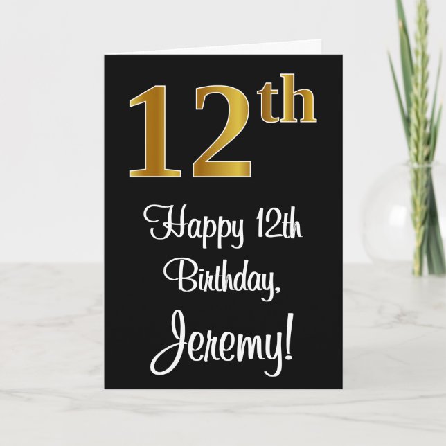 Tarjeta 12 Aniversario ~ Elegante Lujoso Faux Gold Look # (Anverso)