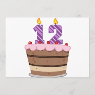 Tarjeta 12 años en el pastel de cumpleaños