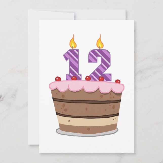 Tarjeta 12 años en el pastel de cumpleaños (Anverso)