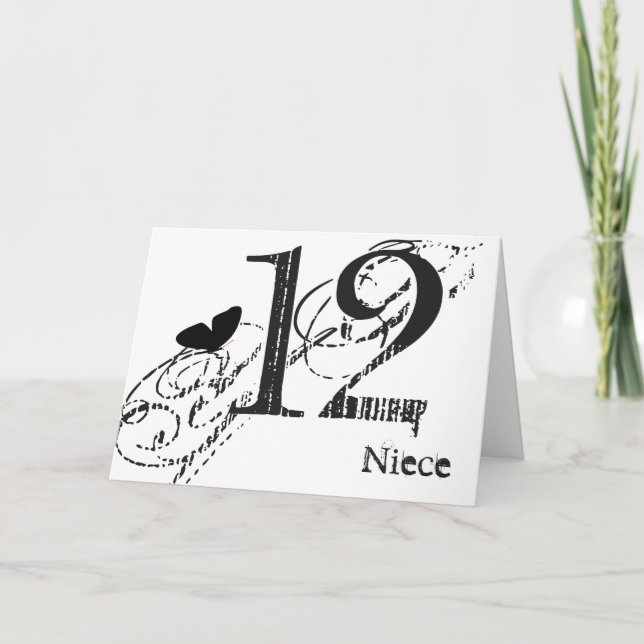 Tarjeta 12 años para una sobrina, mariposa negra, texto. (Anverso)
