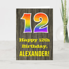 Tarjeta 12° cumpleaños: Rústica apariencia de madera falsa