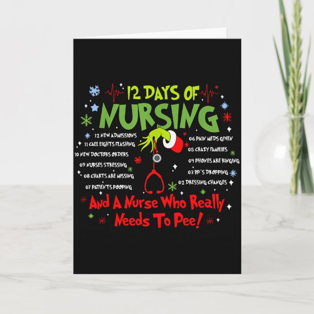 Tarjeta 12 Days Of Nursing Stethoscope Nurse Christmas Xma (Anverso)