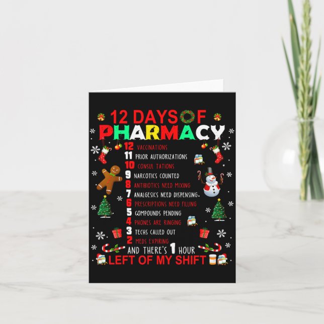 Tarjeta 12 Days Of Pharmacy Funny Christmas Pharmacist Tec (Anverso)