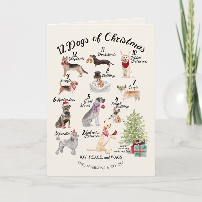 Tarjeta 12 perros de Navidades en reverencias de Gorras de (Anverso)
