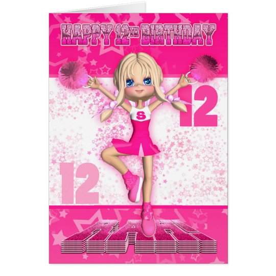 Tarjeta 12mo Baile de la animadora del cumpleaños,