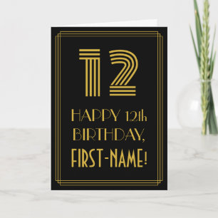 Tarjeta 12mo Cumpleaños: Mirada inspirada art déco "12" y