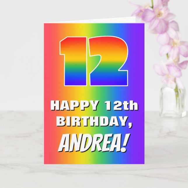 Tarjeta 12th Birthday: Colorful, Fun Rainbow Pattern # 12 (Orquídea)