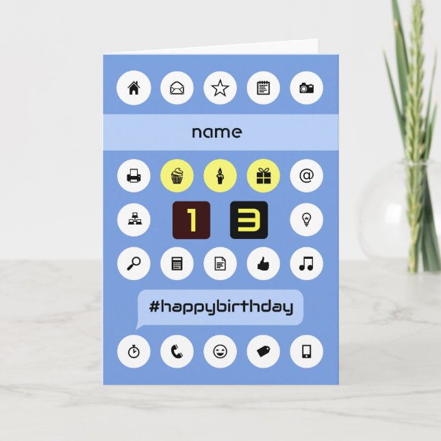 Tarjeta 13.ª computación cumpleaños añadir nombre personal (Anverso)