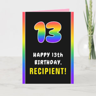 Tarjeta 13.º cumpleaños: arcoiris colorido # 13, nombre pe