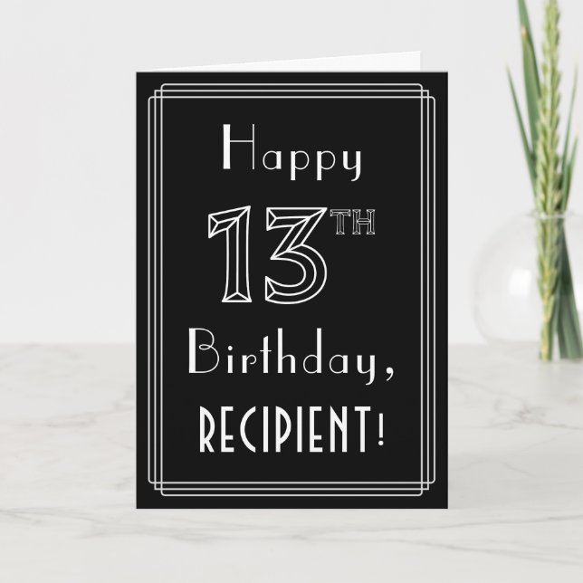 Tarjeta 13.º cumpleaños: Art Deco Style # 13 y nombre pers (Anverso)