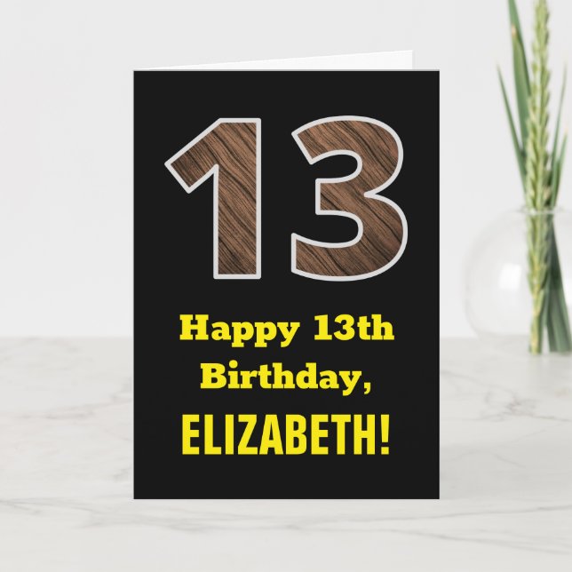 Tarjeta 13.º cumpleaños: Nombre, patrón de grano de madera (Anverso)