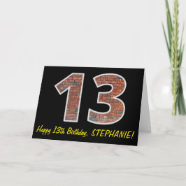 Tarjeta 13.º cumpleaños - Patrón de pared de ladrillo "13"