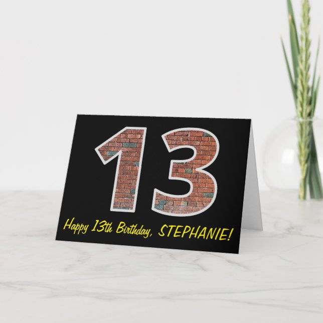 Tarjeta 13.º cumpleaños - Patrón de pared de ladrillo "13" (Anverso)