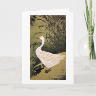 Tarjeta 13. 芦鵞図, caña y ganso, Jakuchū, arte del 若冲 de