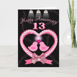 Tarjeta 13° Aniversario del Boda Amantes del Corazón Rosa