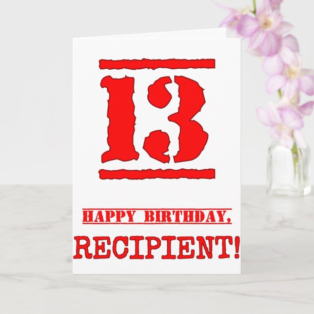 Tarjeta 13 Aniversario: Diversión, estampado rojo de goma (Orquídea)