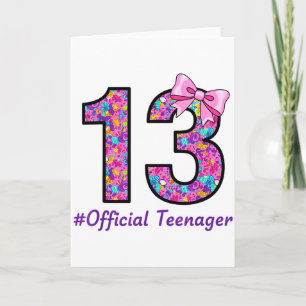 Tarjeta 13 años Coquette Bow Oficial Adolescente 13º Bi