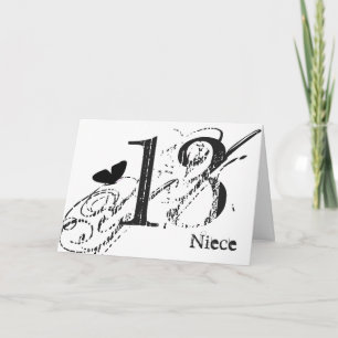 Tarjeta 13 años para una sobrina, mariposa negra, texto.