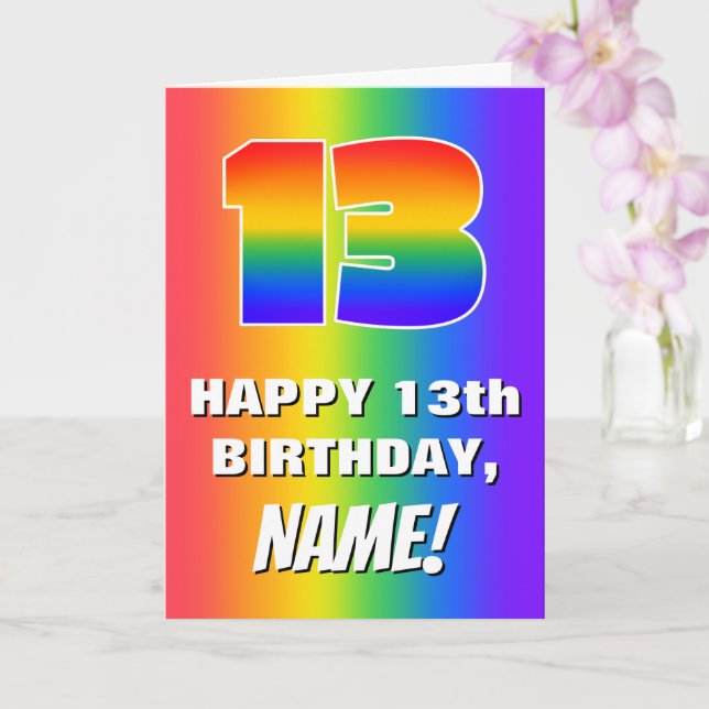 Tarjeta 13th Birthday: Colorful, Fun Rainbow Pattern # 13 (Orquídea)