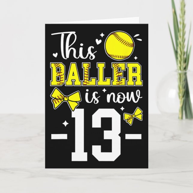 Tarjeta 13th Birthday Party Softll Girl Thirteen Year Old  (Anverso)