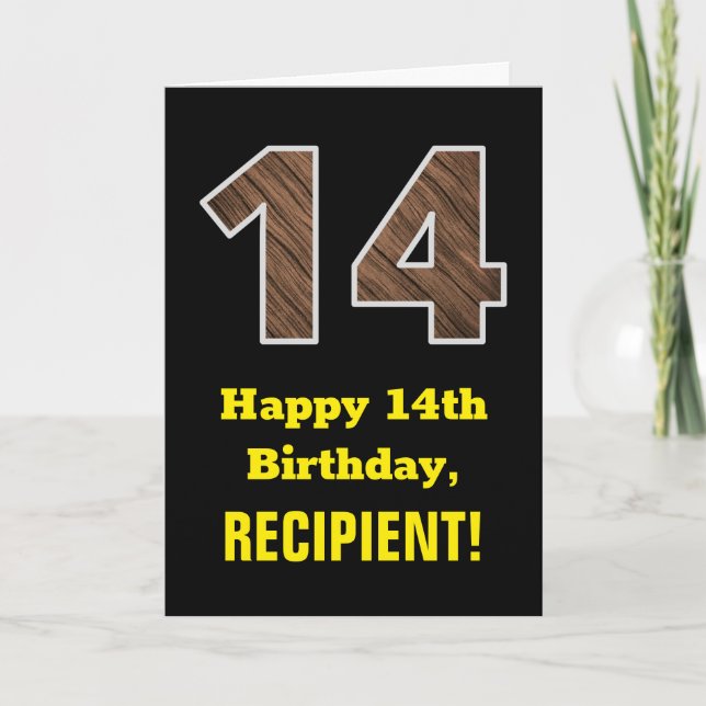 Tarjeta 14º cumpleaños: Nombre, Patrón de grano de madera  (Anverso)