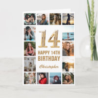 14.º Collage de fotos blanco y oro feliz cumpleaño