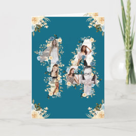 Tarjeta 14.º Collage de fotos de cumpleaños flor amarilla