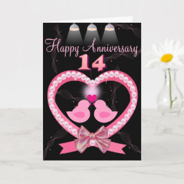Tarjeta 14 Aniversario Boda Amarres del Corazón Rosa