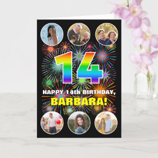 Tarjeta 14 Aniversario del arcoiris divertido #, nombre pe