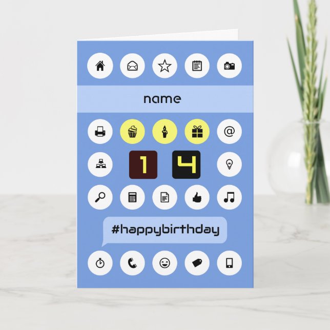 Tarjeta 14 años añadir nombre computador personalizado (Anverso)