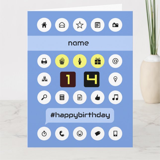 Tarjeta 14 años añadir nombre computador personalizado (Anverso)