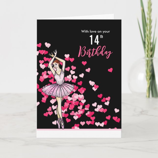 Tarjeta 14 Años Deseos Ballerina Vestido Rosa (Anverso)