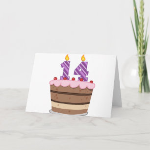 Tarjeta 14 años en el pastel de cumpleaños