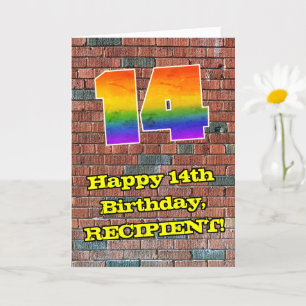 Tarjeta 14° cumpleaños: Arcoiris inspirado en graffiti div
