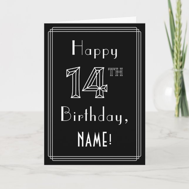 Tarjeta 14 cumpleaños: Art Deco Style # 14 y nombre person (Anverso)