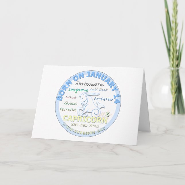 Tarjeta 14 de enero cumpleaños - Capricornio (Anverso)