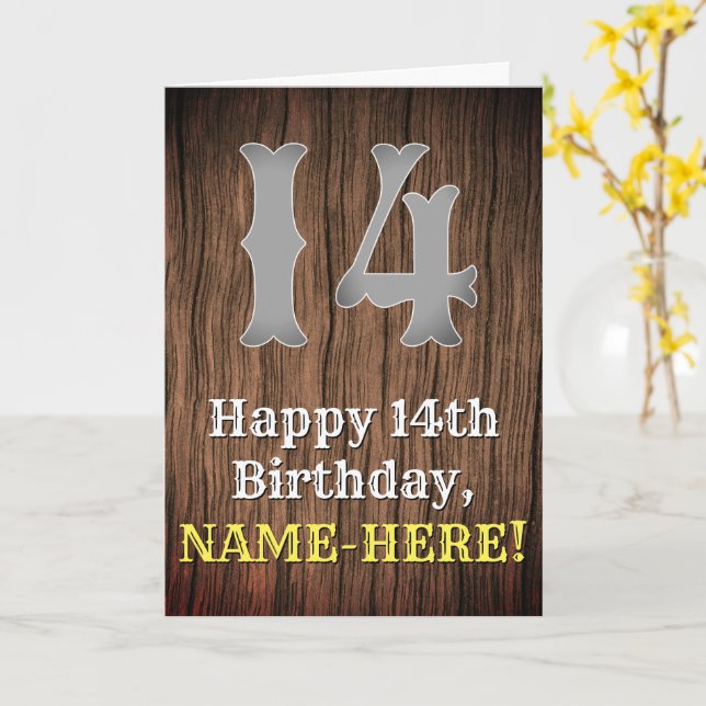 Tarjeta 14th Birthday: Country Western Inspired Look, Name (flor amarilla)
