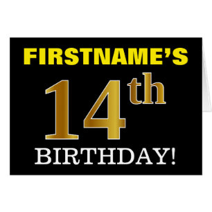 Tarjeta "14th BIRTHDAY" de oro negro e imitación