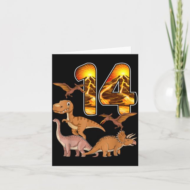 Tarjeta 14th Birthday Dinosaur T-rex 14 Years Old Birthday (Anverso)