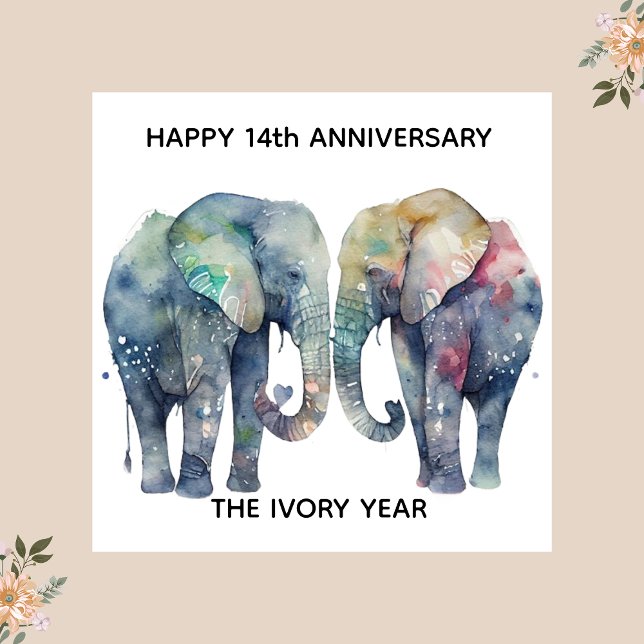 Tarjeta 14th wedding anniversary card elephant (Subido por el creador)