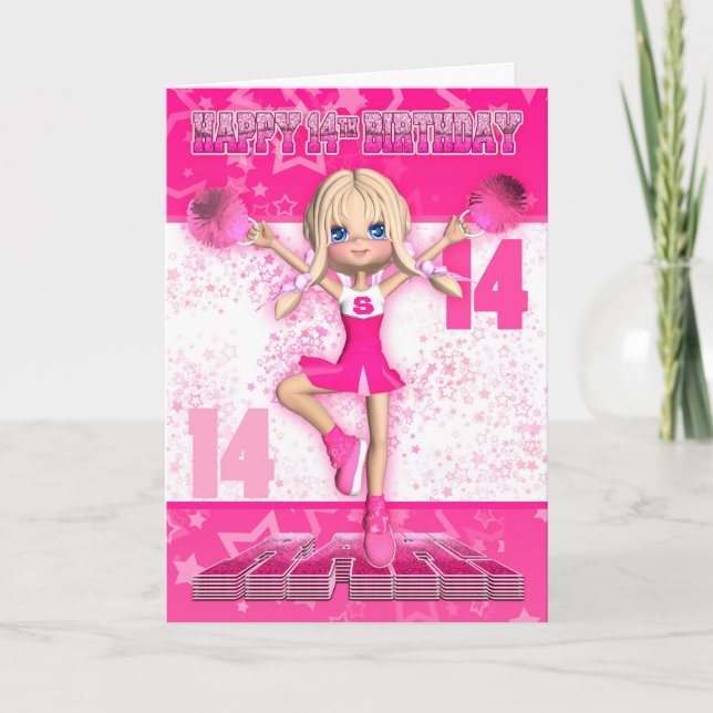 Tarjeta 14to Baile de la animadora del cumpleaños, (Anverso)