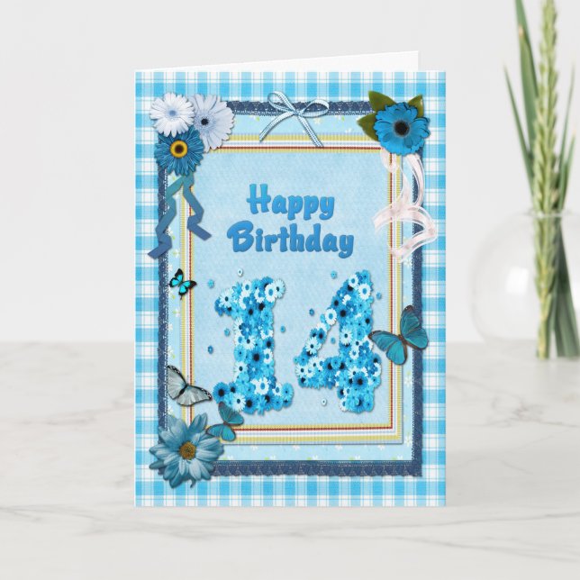 Tarjeta 14to Cumpleaños con un efecto del libro de (Anverso)