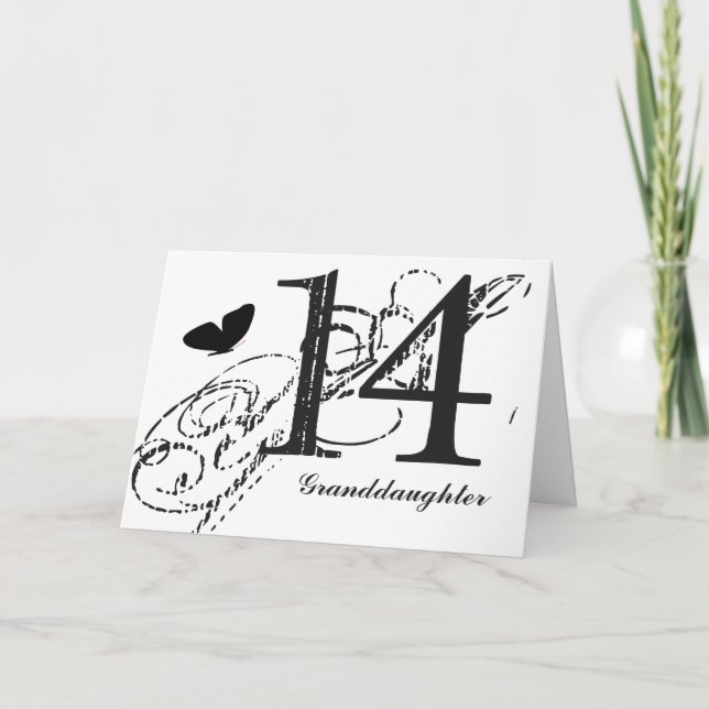 Tarjeta 14to cumpleaños para una nieta, mariposa; (Anverso)