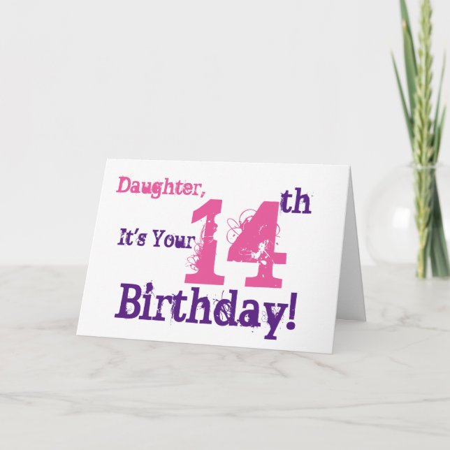 Tarjeta 14to saludo del cumpleaños de la hija en la (Anverso)
