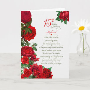 Tarjeta 15º Aniversario de Boda Rosas Rojas Románticas