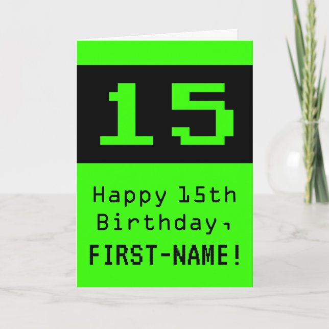 Tarjeta 15º cumpleaños: Nerdy / Geeky Style "15" y nombre (Anverso)
