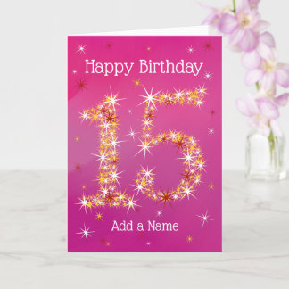 Tarjeta 15º cumpleaños - número 15 en las estrellas - rosa