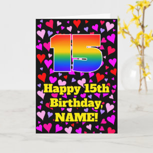 Tarjeta 15º cumpleaños: Patrón de corazones amorosos, arco