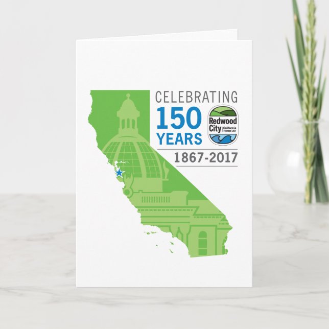 Tarjeta 150 Aniversario de la ciudad de Redwood (Anverso)